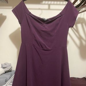 Express size L eggplant colored off the shoulder skater dress.